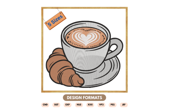 Coffee Croissant Embroidery Design