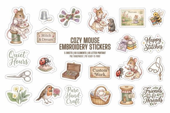 Cozy Mouse Embroidery Stickers