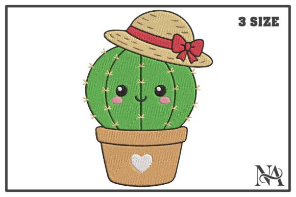 Cute Kawaii Cactus Hat Embroidery Design
