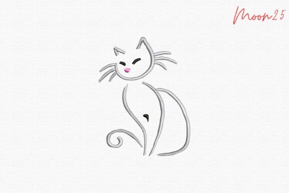 Cute Minimal Cat Line Embroidery