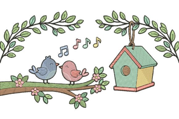 Cute Singing Birds Embroidery Design