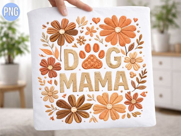 Dog Mama Floral Faux Embroidery PNG