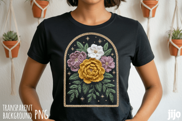 Floral Embroidery Botanical Flowers PNG