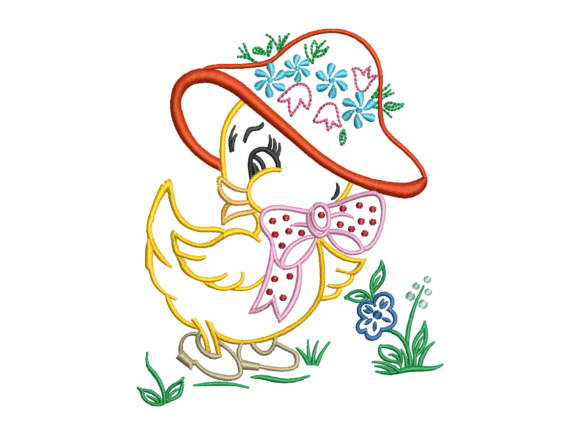 Floral Hat Chick Embroidery