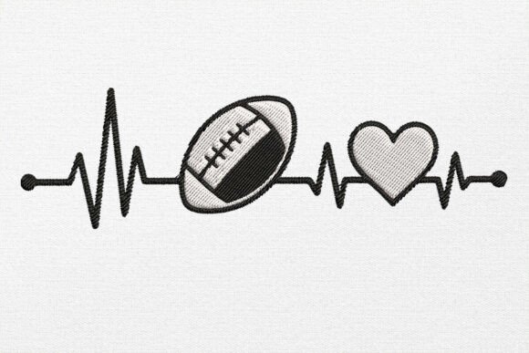 Heartbeat Football Embroidery Design