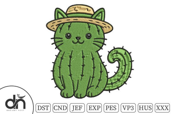 Kawaii Cat Cactus Hat Embroidery Design