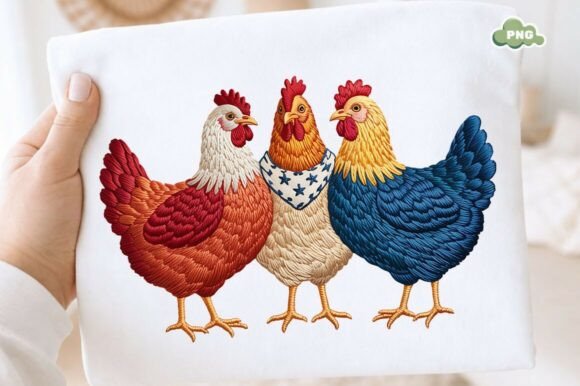 Patriotic Chicken Embroidery Style PNG
