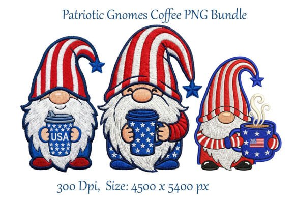 Patriotic Embroidery Gnomes Coffee PNG