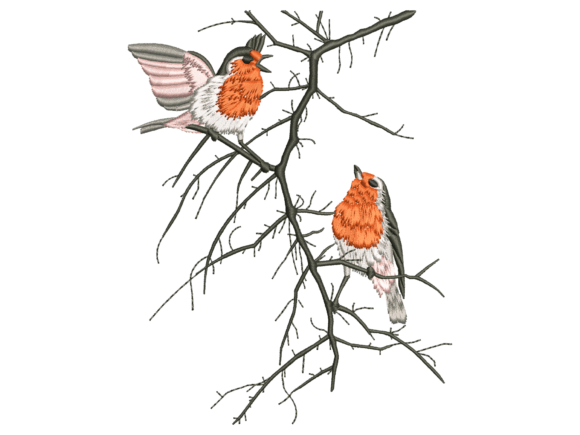 Robin Birds on Bare Branch Embroidery