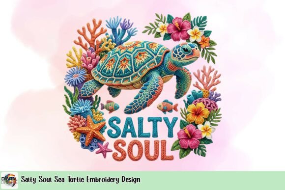 Salty Soul Sea Turtle Embroidery Design