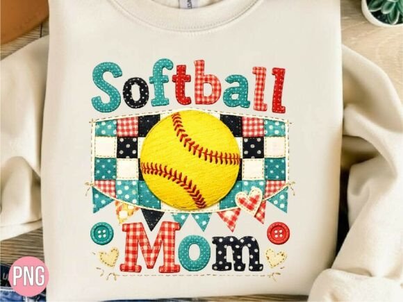 Softball Mom Faux Embroidery Quilt PNG