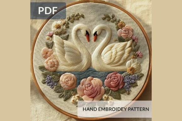 Swan 2 Embroidery Pattern PDF Valentine