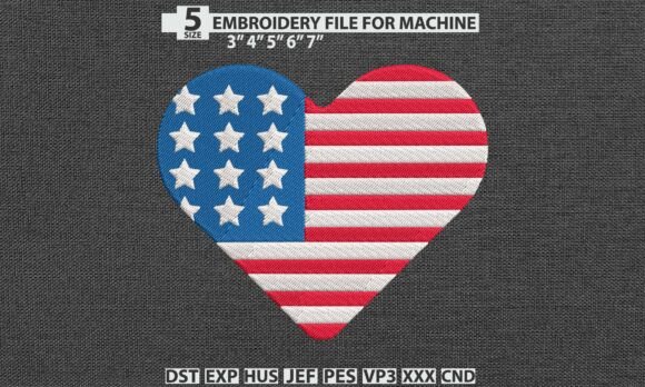 USA Flag Heart Embroidery File
